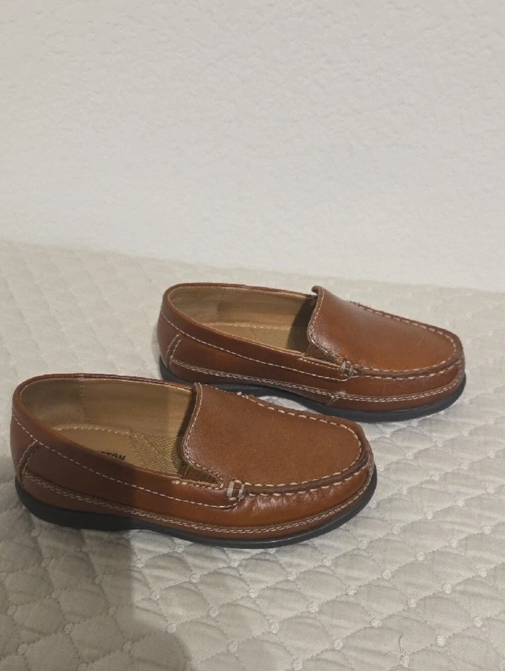 Johnston & Murphy Boys Tan Leather Slip-On Loafers
